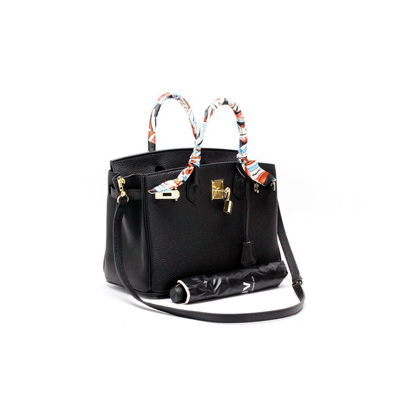 Isla | Black Structured Handbag with Scarf – Timeless & Chic - in Black | Arvea Bags