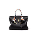 Isla | Black Structured Handbag with Scarf – Timeless & Chic - in Black | Arvea Bags