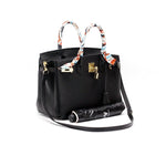 Isla | Black Structured Handbag with Scarf – Timeless & Chic - in Black | Arvea Bags