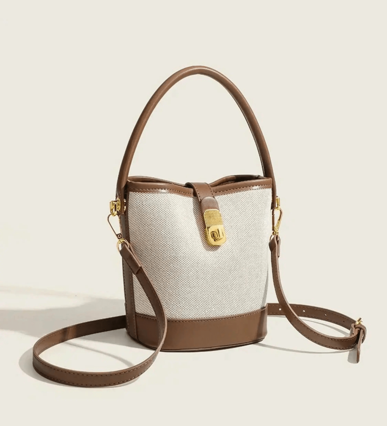Isla | Elegant Canvas & Leather Bucket Bag – Chic & Versatile - in Brown | Arvea Bags
