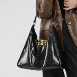 Isla | Glossy Black Leather Shoulder Bag – Timeless Elegance & Modern Chic - in Black | Arvea Bags