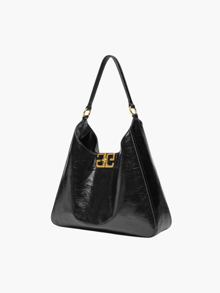 Isla | Glossy Black Leather Shoulder Bag – Timeless Elegance & Modern Chic - in Black | Arvea Bags