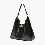 Isla | Glossy Black Leather Shoulder Bag – Timeless Elegance & Modern Chic - in Black | Arvea Bags