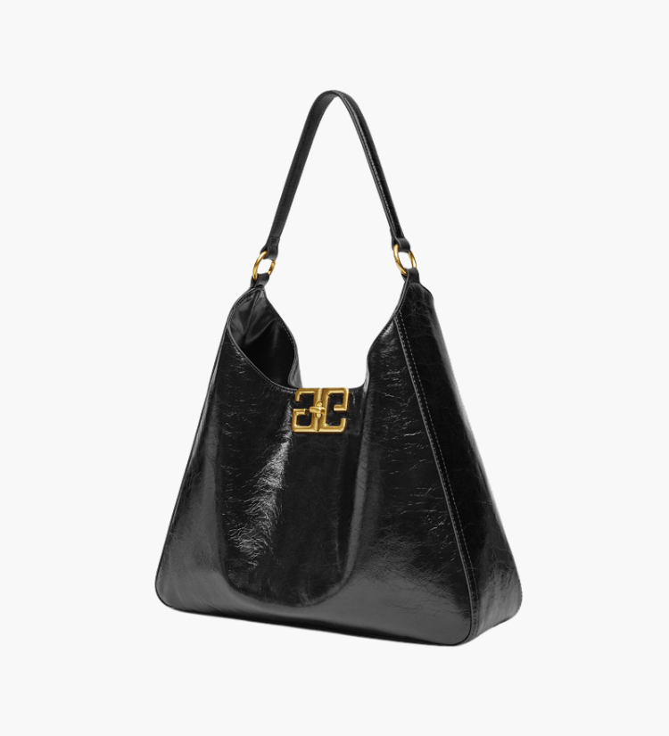 Isla | Glossy Black Leather Shoulder Bag – Timeless Elegance & Modern Chic - in Black | Arvea Bags