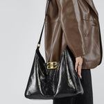 Isla | Glossy Black Leather Shoulder Bag – Timeless Elegance & Modern Chic - in Black | Arvea Bags
