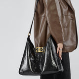 Isla | Glossy Black Leather Shoulder Bag – Timeless Elegance & Modern Chic - in Black | Arvea Bags
