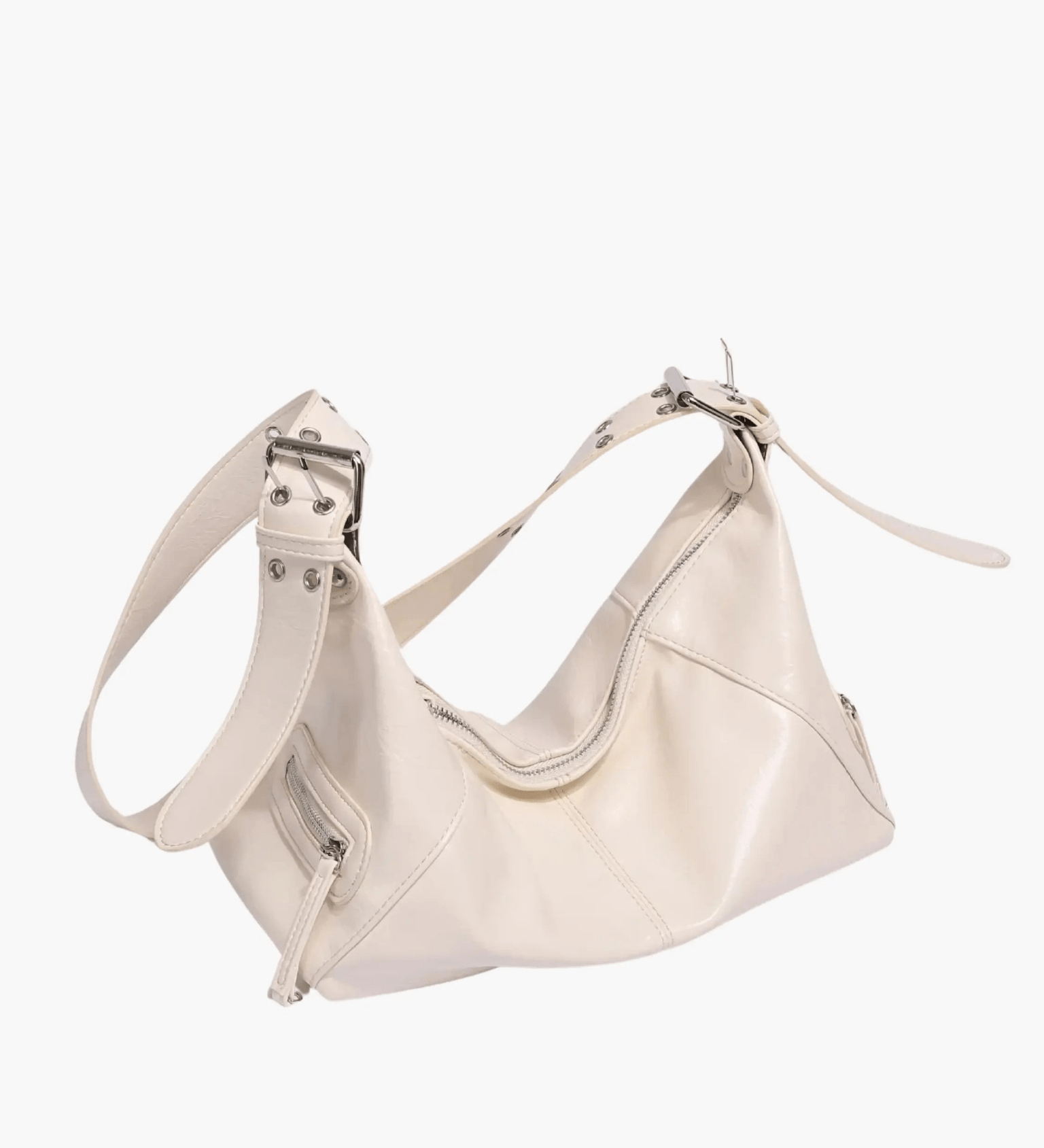 Isla | Luxe Black Patent Leather Shoulder Bag – Sleek & Edgy - in Beige | Arvea Bags