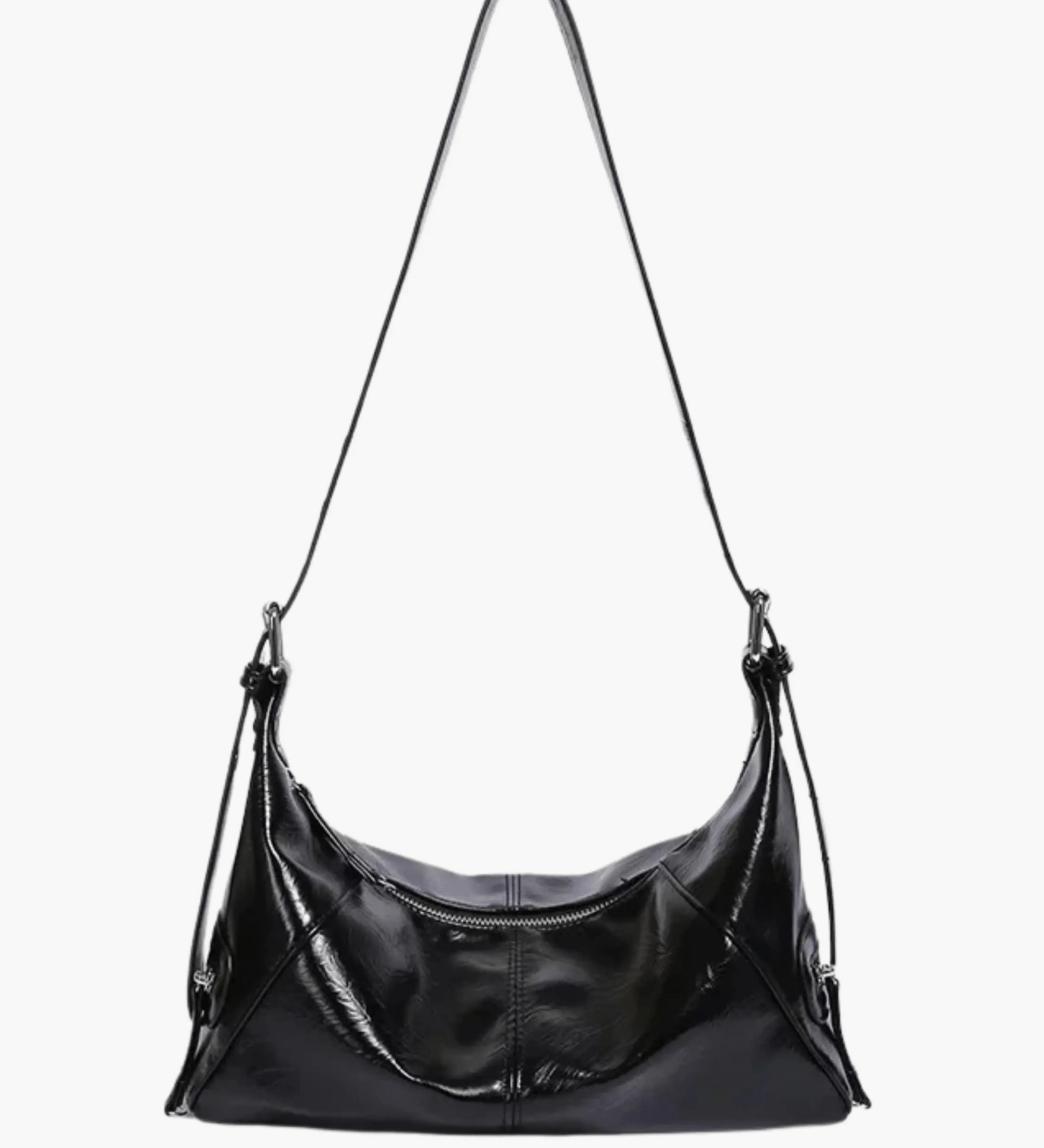 Isla | Luxe Black Patent Leather Shoulder Bag – Sleek & Edgy - in Black | Arvea Bags
