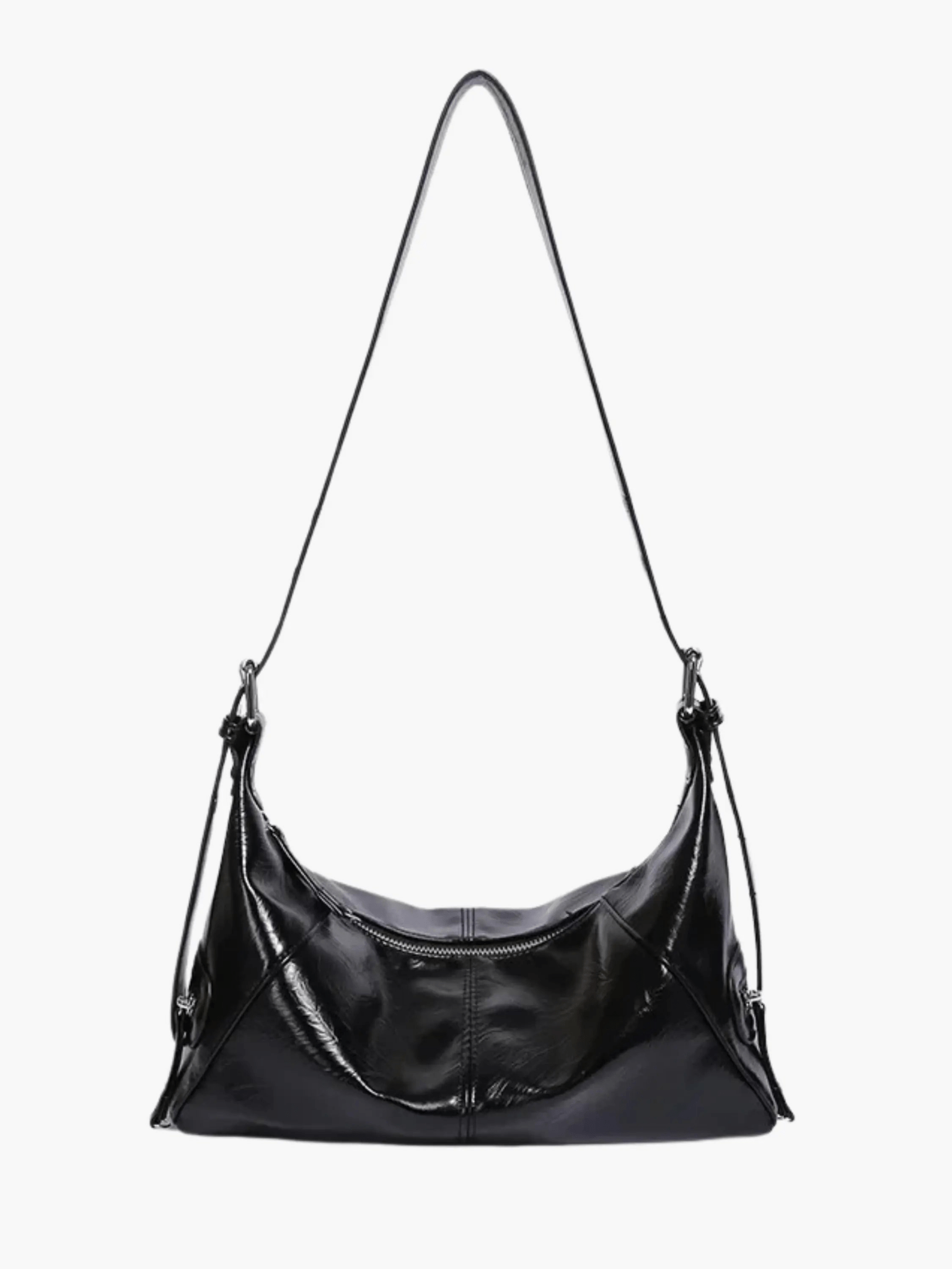 Isla | Luxe Black Patent Leather Shoulder Bag – Sleek & Edgy - in Black | Arvea Bags