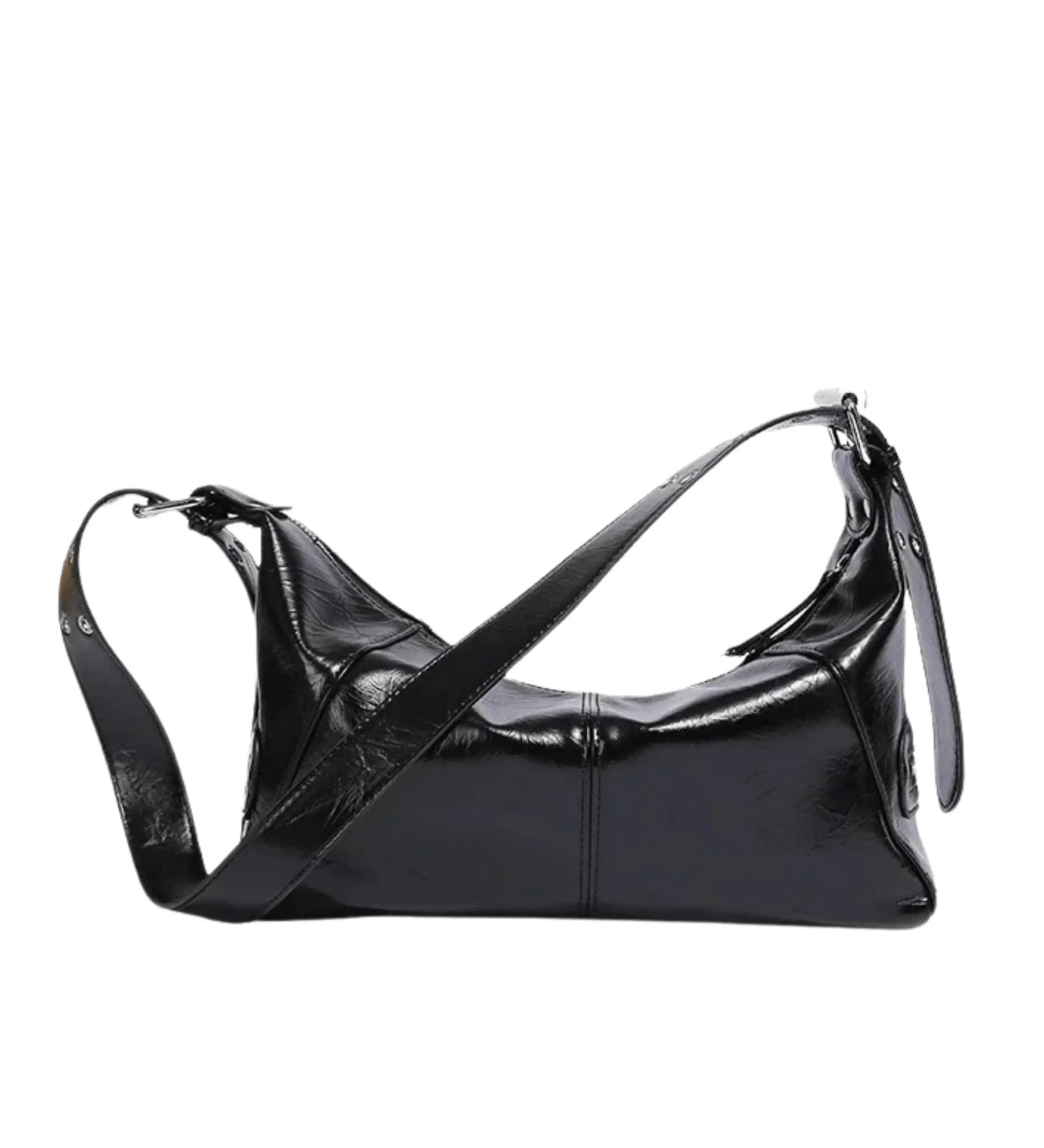 Isla | Luxe Black Patent Leather Shoulder Bag – Sleek & Edgy - in Black | Arvea Bags