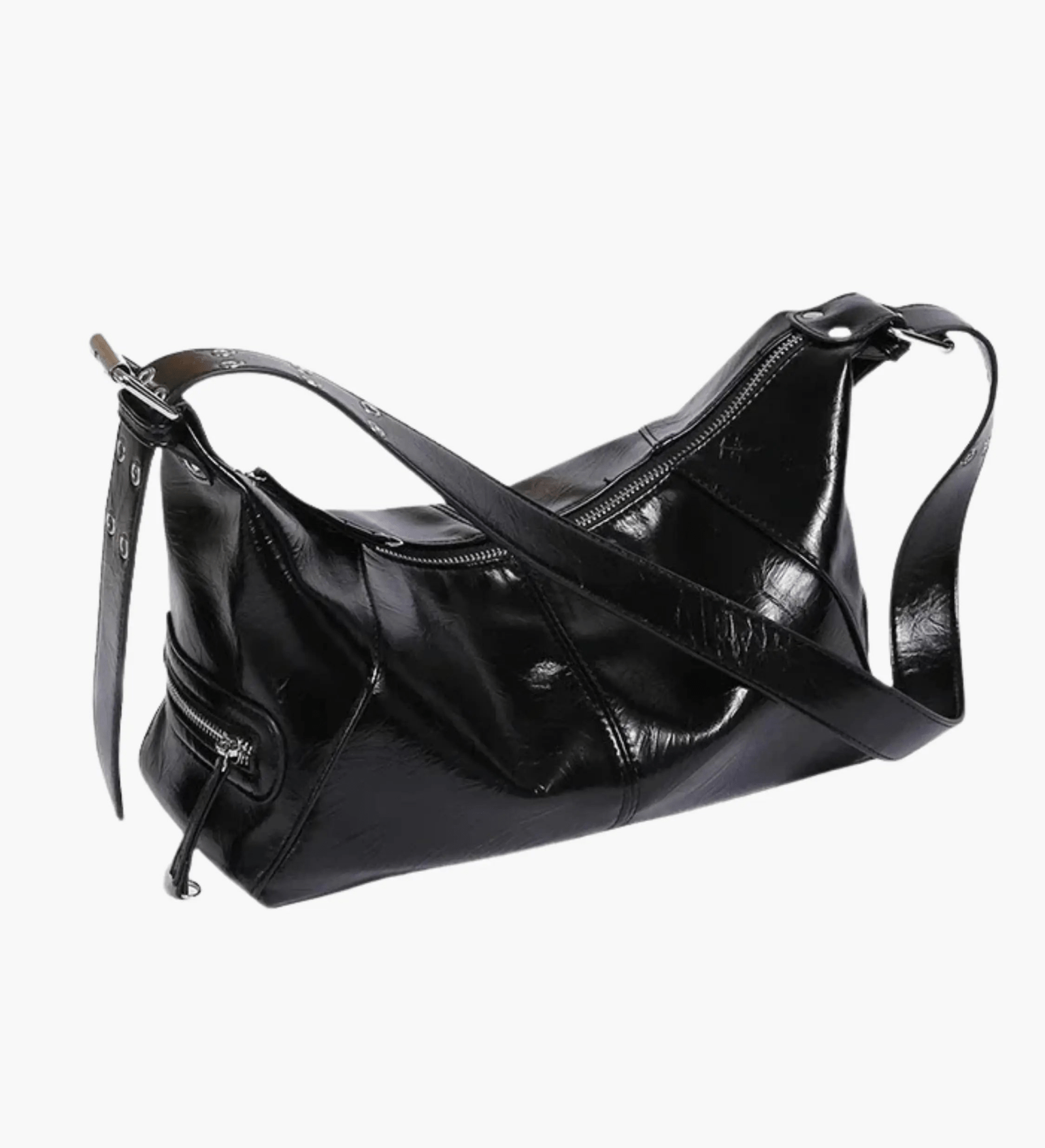 Isla | Luxe Black Patent Leather Shoulder Bag – Sleek & Edgy - in Black | Arvea Bags