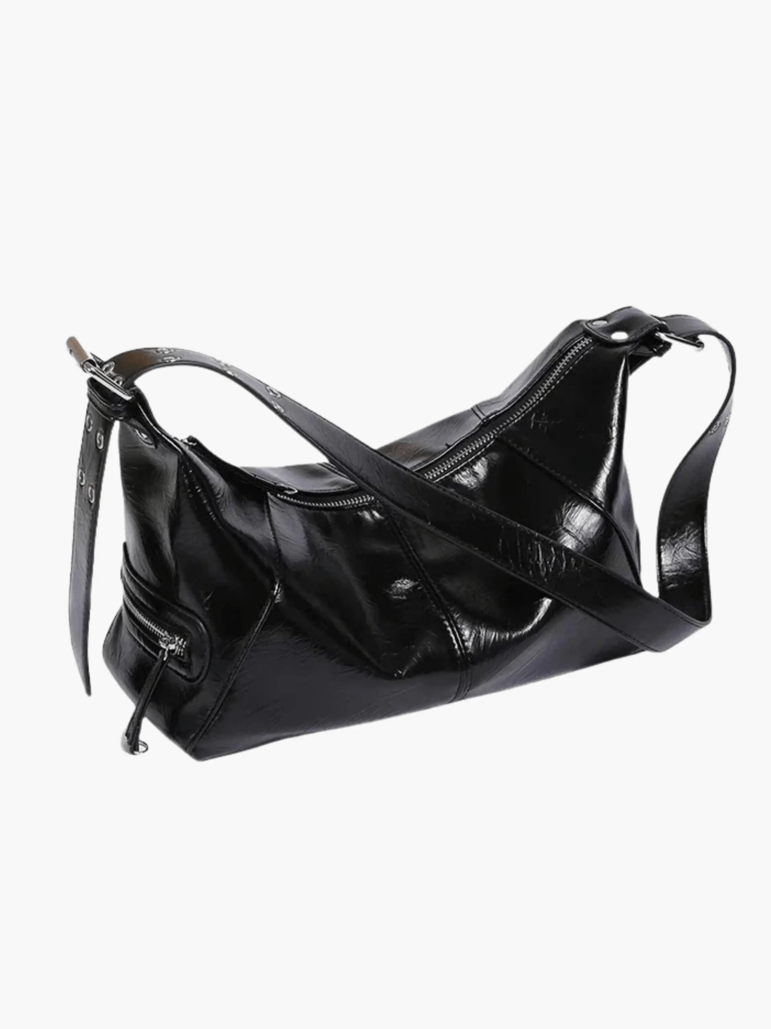 Isla | Luxe Black Patent Leather Shoulder Bag – Sleek & Edgy - in Black | Arvea Bags