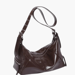 Isla | Luxe Black Patent Leather Shoulder Bag – Sleek & Edgy - in Dark Brown | Arvea Bags
