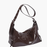 Isla | Luxe Black Patent Leather Shoulder Bag – Sleek & Edgy - in Dark Brown | Arvea Bags