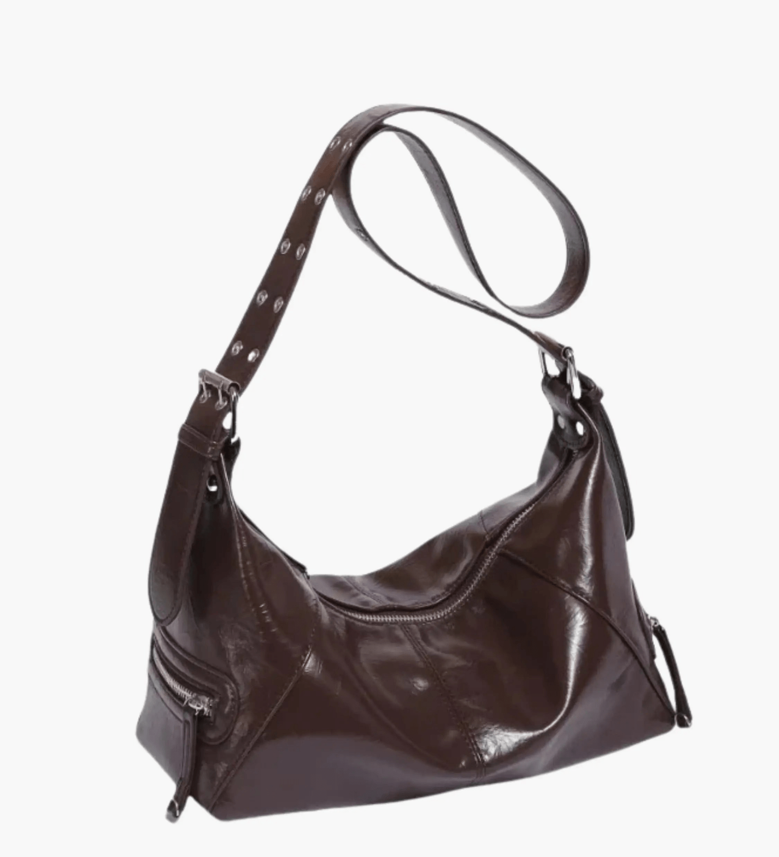 Isla | Luxe Black Patent Leather Shoulder Bag – Sleek & Edgy - in Dark Brown | Arvea Bags