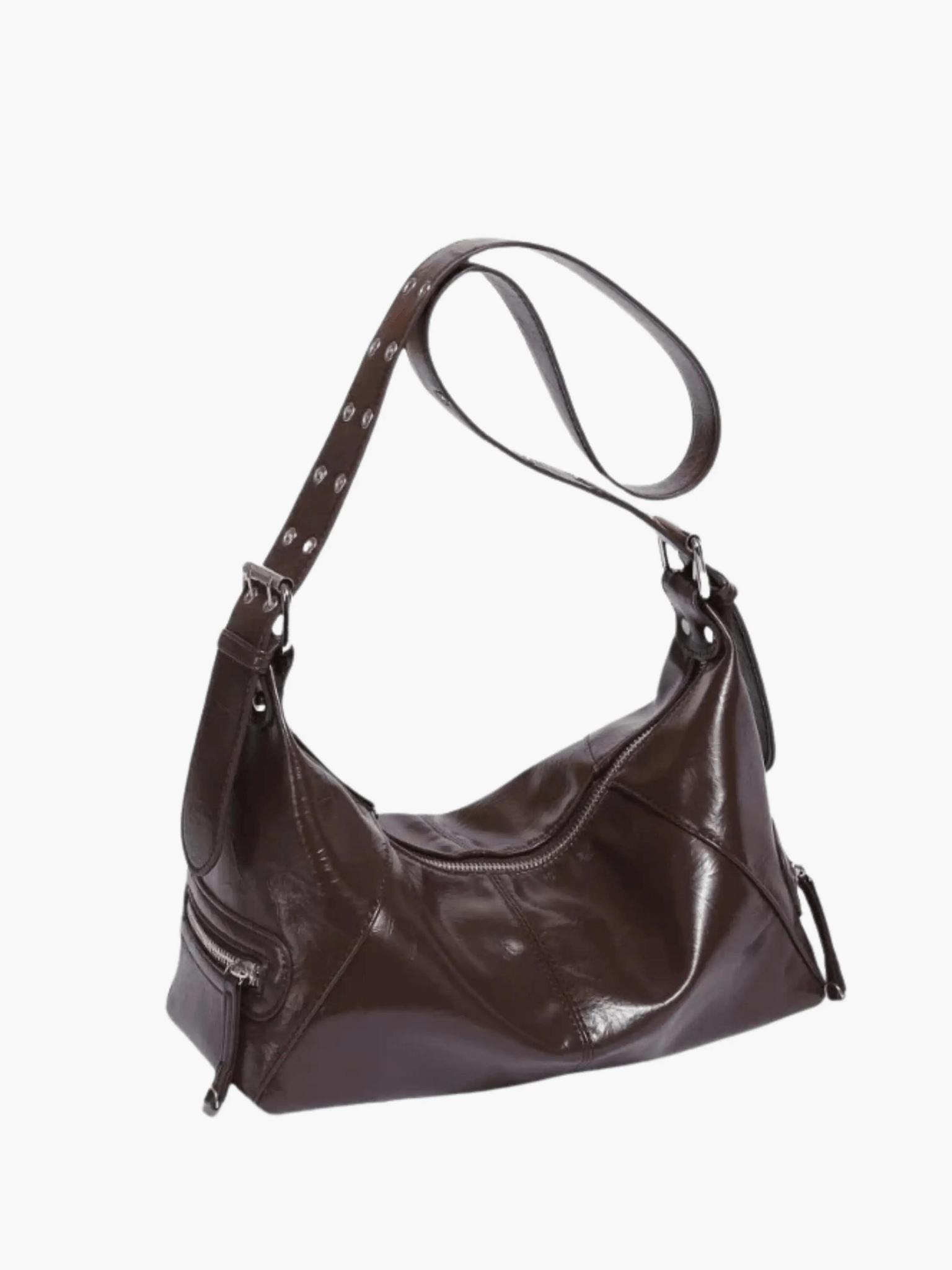 Isla | Luxe Black Patent Leather Shoulder Bag – Sleek & Edgy - in Dark Brown | Arvea Bags