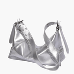 Isla | Luxe Black Patent Leather Shoulder Bag – Sleek & Edgy - in Silver | Arvea Bags