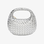 Isla Luxe Woven Handbag – Genuine Leather Designer - Inspired Shoulder Bag for Women - in Silver | Arvea Bags