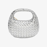 Isla Luxe Woven Handbag – Genuine Leather Designer - Inspired Shoulder Bag for Women - in Silver | Arvea Bags