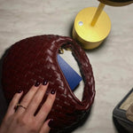 Isla Luxe Woven Handbag – Genuine Leather Designer - Inspired Shoulder Bag for Women - in Wine Red | Arvea Bags