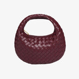 Isla Luxe Woven Handbag – Genuine Leather Designer - Inspired Shoulder Bag for Women - in Wine Red | Arvea Bags