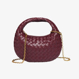 Isla Luxe Woven Handbag – Genuine Leather Designer - Inspired Shoulder Bag for Women - in Wine Red | Arvea Bags