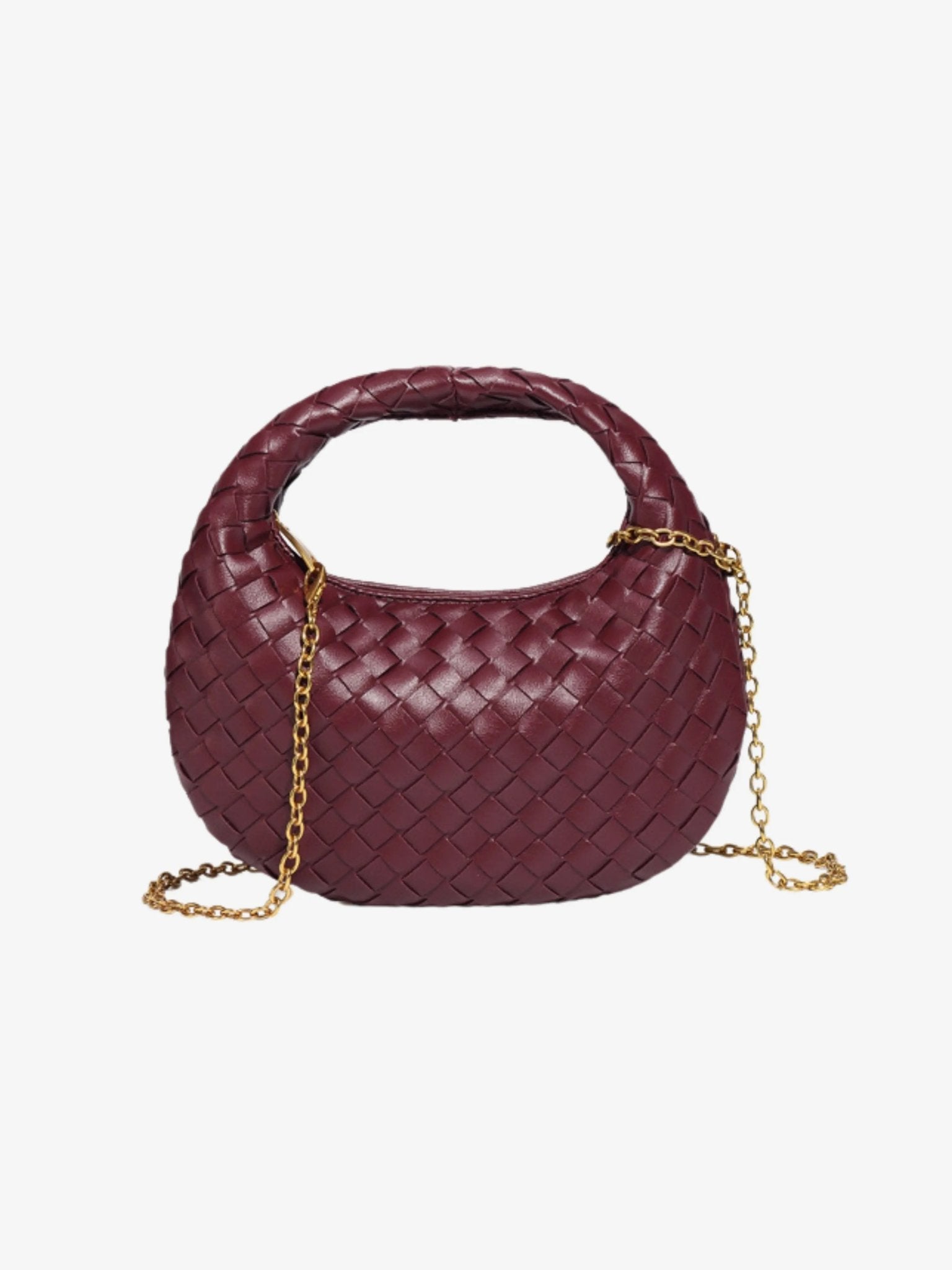 Isla Luxe Woven Handbag – Genuine Leather Designer - Inspired Shoulder Bag for Women - in Wine Red | Arvea Bags