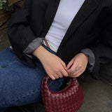 Isla Luxe Woven Handbag – Genuine Leather Designer - Inspired Shoulder Bag for Women - in Wine Red | Arvea Bags
