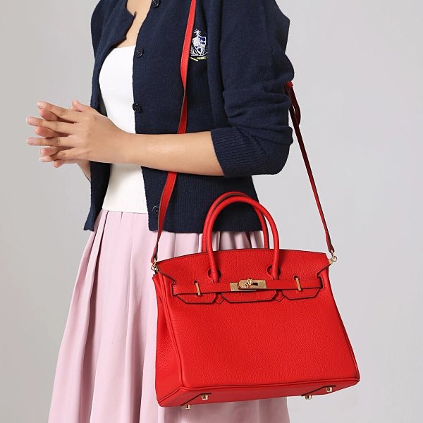 Isla Red Textured Leather Handbag – Classic & Timeless - in Red | Arvea Bags