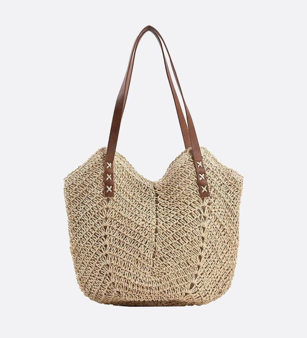 Isla Slouchy Straw Tote – Oversized Soft Woven Shoulder Bag - in Beige | Arvea Bags