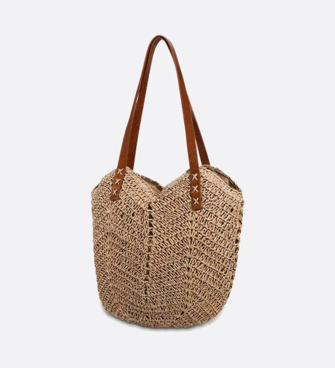 Isla Slouchy Straw Tote – Oversized Soft Woven Shoulder Bag - in Khaki | Arvea Bags