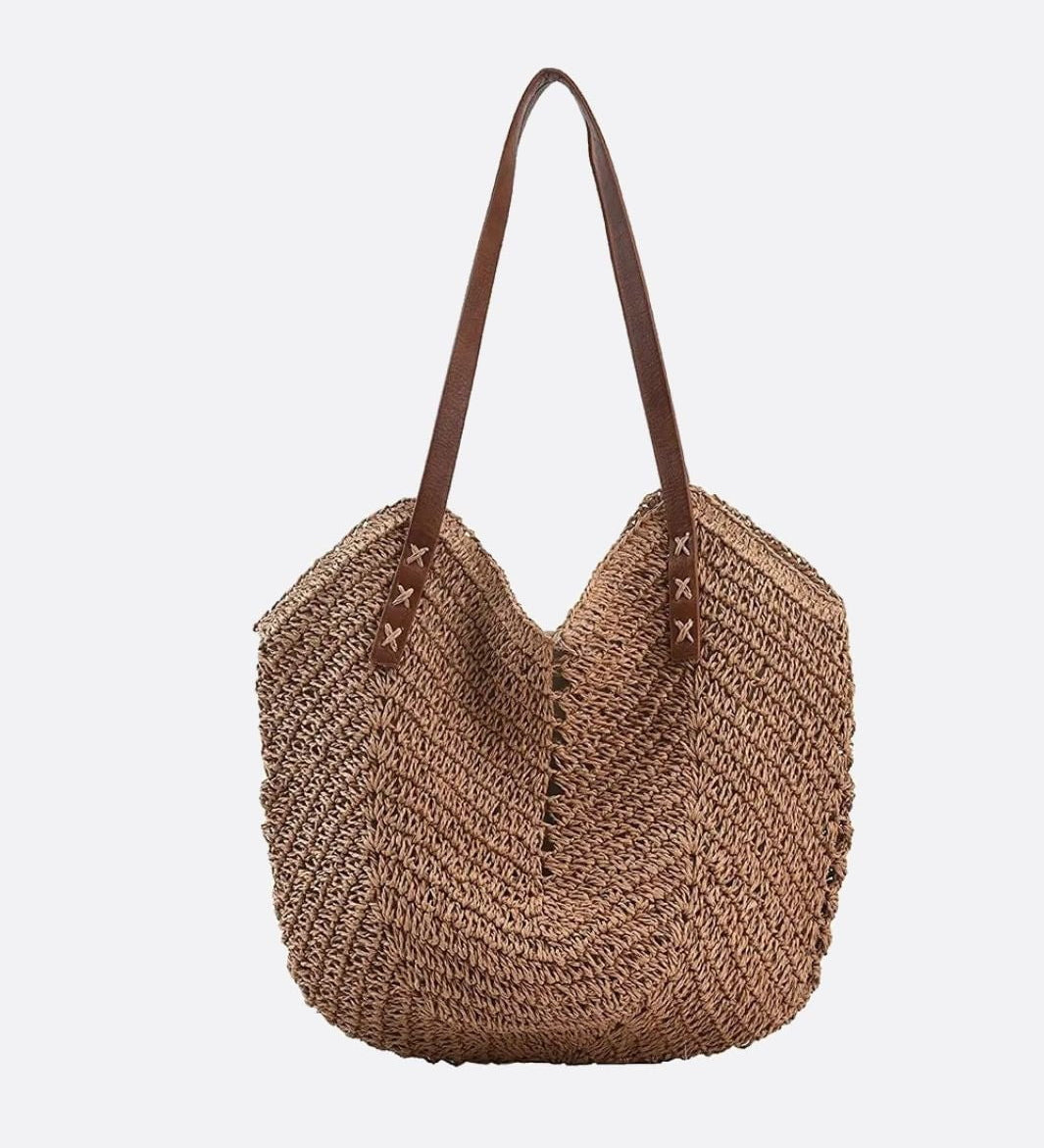 Isla Slouchy Straw Tote – Oversized Soft Woven Shoulder Bag - in Khaki | Arvea Bags