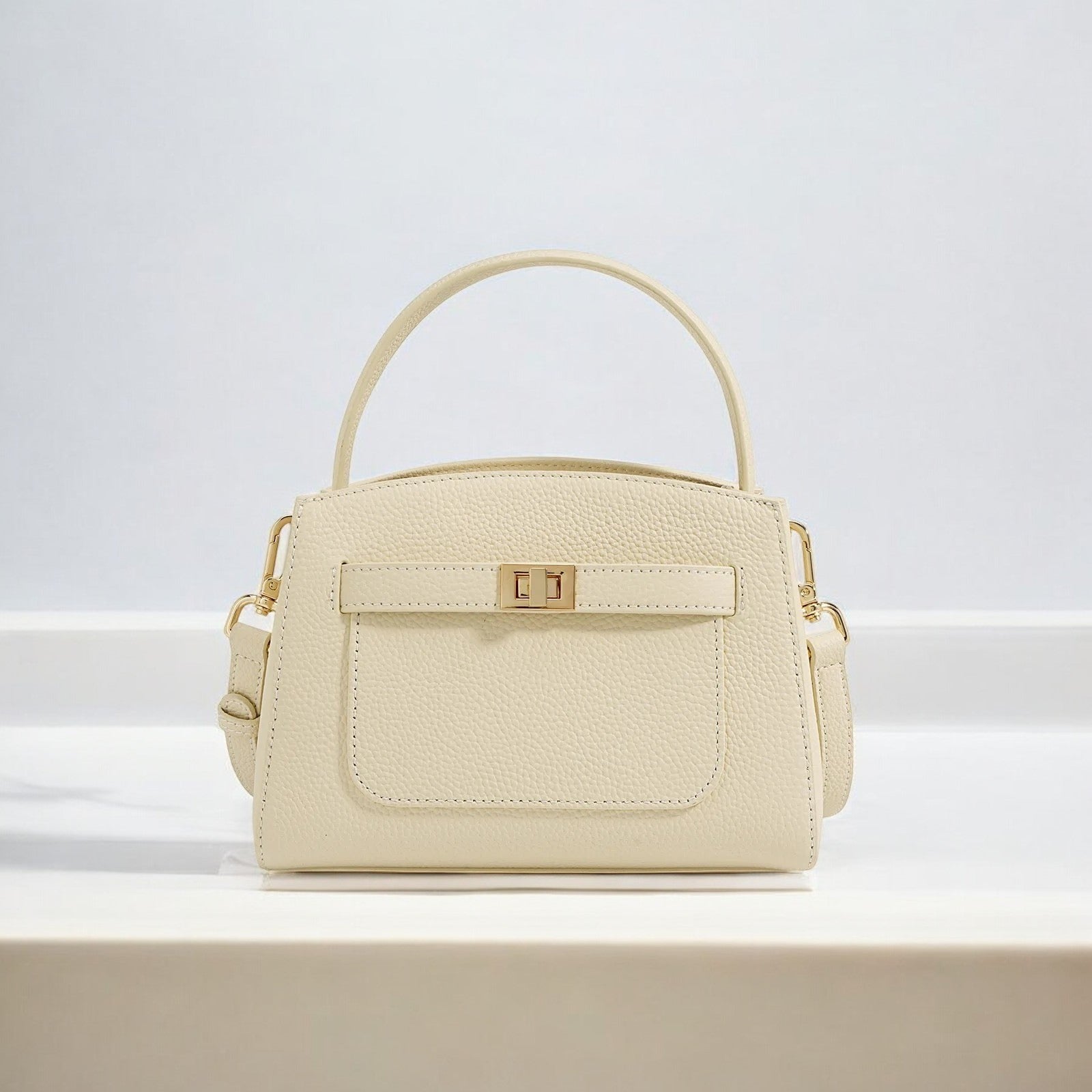 Isla | Soft Pebbled Leather Handbag - in Cream | Arvea Bags