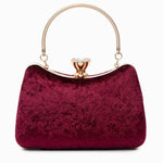 Isla | Velvet & Crystal Handle Evening Clutch – Regal Charm - in Burgundy | Arvea Bags