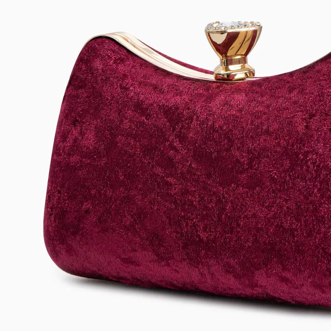 Isla | Velvet & Crystal Handle Evening Clutch – Regal Charm - in Burgundy | Arvea Bags