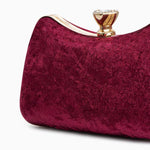 Isla | Velvet & Crystal Handle Evening Clutch – Regal Charm - in Burgundy | Arvea Bags
