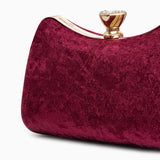Isla | Velvet & Crystal Handle Evening Clutch – Regal Charm - in Burgundy | Arvea Bags