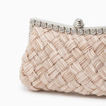 Ismirae | Woven Satin & Crystal Evening Clutch – Bold Elegance - in Beige | Arvea Bags