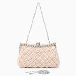 Ismirae | Woven Satin & Crystal Evening Clutch – Bold Elegance - in Beige | Arvea Bags