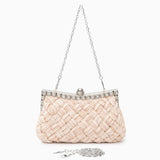 Ismirae | Woven Satin & Crystal Evening Clutch – Bold Elegance - in Beige | Arvea Bags