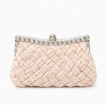 Ismirae | Woven Satin & Crystal Evening Clutch – Bold Elegance - in Beige | Arvea Bags