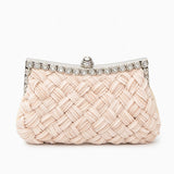 Ismirae | Woven Satin & Crystal Evening Clutch – Bold Elegance - in Beige | Arvea Bags