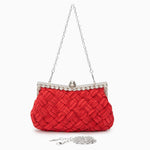 Ismirae | Woven Satin & Crystal Evening Clutch – Bold Elegance - in Red | Arvea Bags