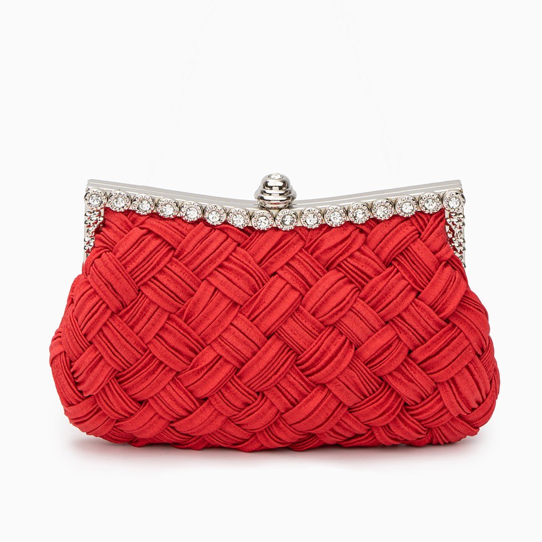 Ismirae | Woven Satin & Crystal Evening Clutch – Bold Elegance - in Red | Arvea Bags