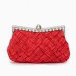 Ismirae | Woven Satin & Crystal Evening Clutch – Bold Elegance - in Red | Arvea Bags
