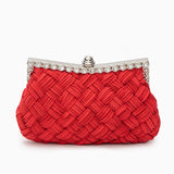 Ismirae | Woven Satin & Crystal Evening Clutch – Bold Elegance - in Red | Arvea Bags