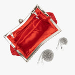 Ismirae | Woven Satin & Crystal Evening Clutch – Bold Elegance - in Red | Arvea Bags