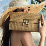 Isoldeya | Luxe Gold Woven Clutch – Effortless Glamour - in Khaki | Arvea Bags