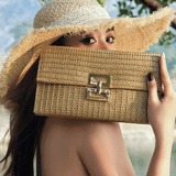 Isoldeya | Luxe Gold Woven Clutch – Effortless Glamour - in Khaki | Arvea Bags