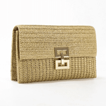Isoldeya | Luxe Gold Woven Clutch – Effortless Glamour - in Khaki | Arvea Bags